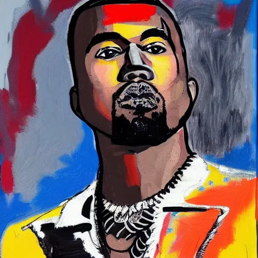 Image similar to kanye west portrait made by Basquiat realistic pigment on canvas