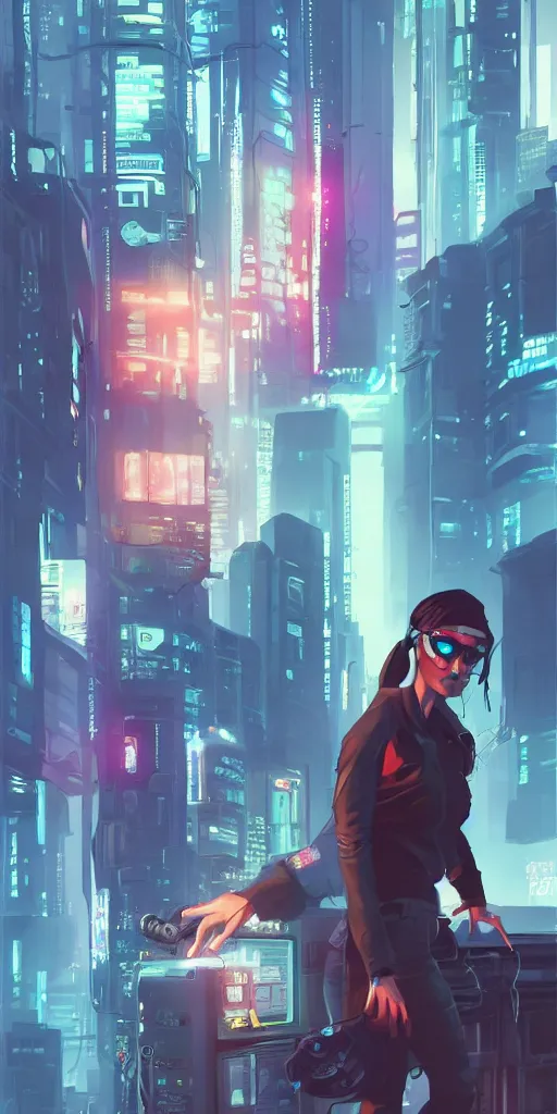 Image similar to cyberpunk hacker with server, lots of wires, art gta 5 cover, official fanart behance hd artstation by jesper ejsing, by rhads, makoto shinkai and lois van baarle, ilya kuvshinov, ossdraws