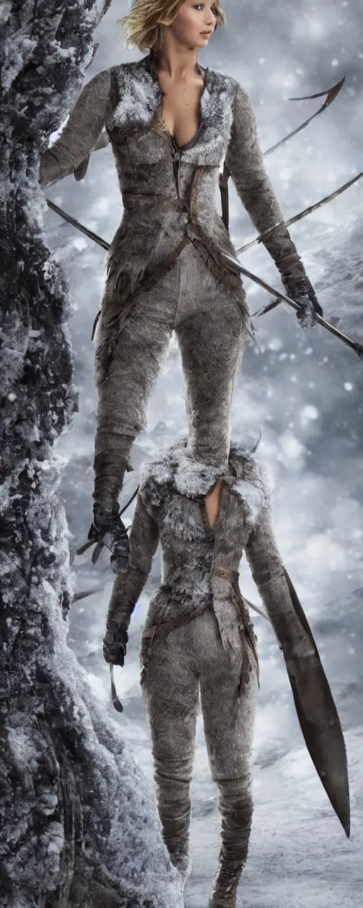 Prompt: Jennifer Lawrence as Winter Wyvern, full body shot