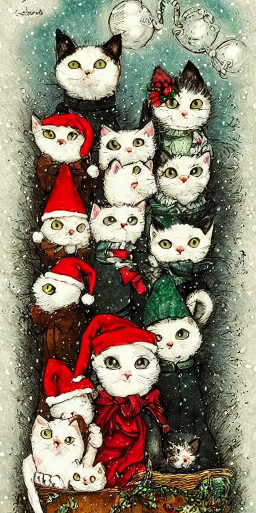 Prompt: a christmas kittens scene by alexander jansson