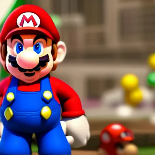 Image similar to a movie still of chris pratt as mario, highly detailed, studio lighting