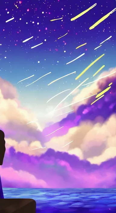 Prompt: person watching shooting stars app background artwork, digital art, award winning