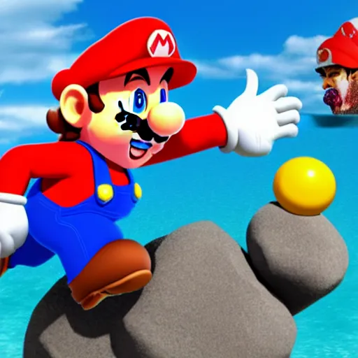 Prompt: screenshot from mario dwayne the rock johnson as a mario character