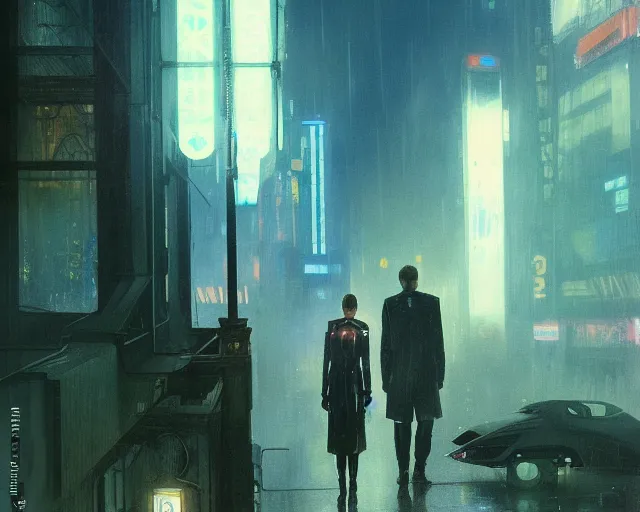 Prompt: 2 0 1 8 blade runner movie still girl look at the cityscape from roof perfect face fine realistic face pretty face neon puffy jacket blue futuristic sci - fi elegant by denis villeneuve tom anders zorn hans dragan bibin thoma greg rutkowski ismail inceoglu illustrated sand storm alphonse mucha