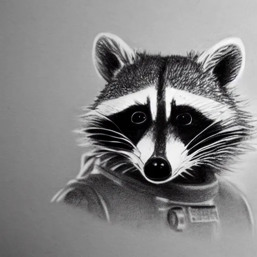 Image similar to a very detailed pencil drawing of a raccoon in an astronaut suit in space 4 k, high resolution, still, landscape, hd, dslr, hyper realistic, sketch