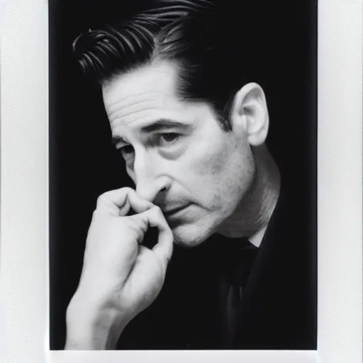 Image similar to agent dale cooper from twin peaks by terry richardson, polaroid photo, white background, direct flash, 4 k,