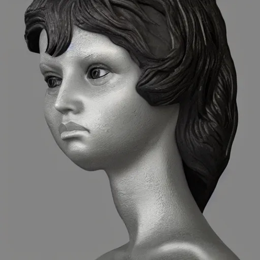 Image similar to portrait sculpt of beautiful black haired female angel, shameful, sad, dark