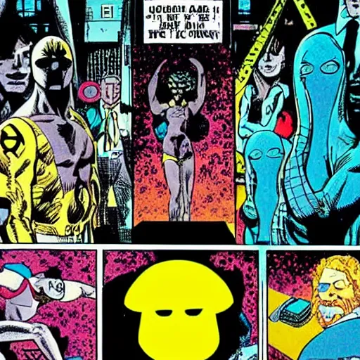 Image similar to A splash panel by Alan Moore for Watchmen