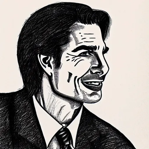 Image similar to a portrait drawing of Tom Cruise drawn by Robert Crumb