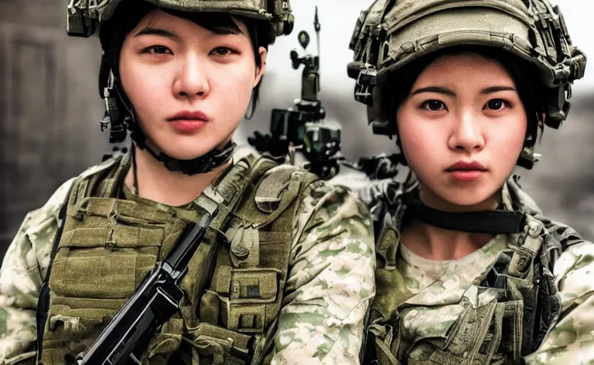 Prompt: portrait photo, highly detailed, high resolution, cosplay photo, stunning, bokeh soft, 110mm, trending on instagram, by professional photographer, realistic human anatomy, real human faces, realistic military carrier, soldier clothing, modern warfare, realistic guns, low saturation