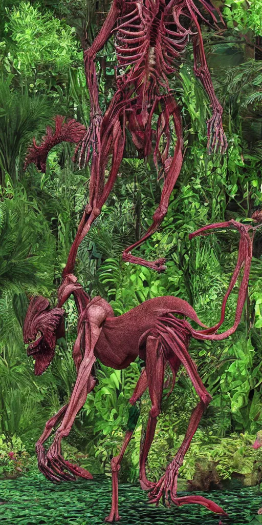 Prompt: creature anatomy, lush garden inside the mind of the computer, photorealistic.