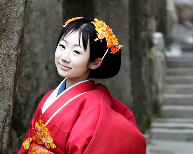Image similar to young japanese girl in traditional japanese dress, cdx
