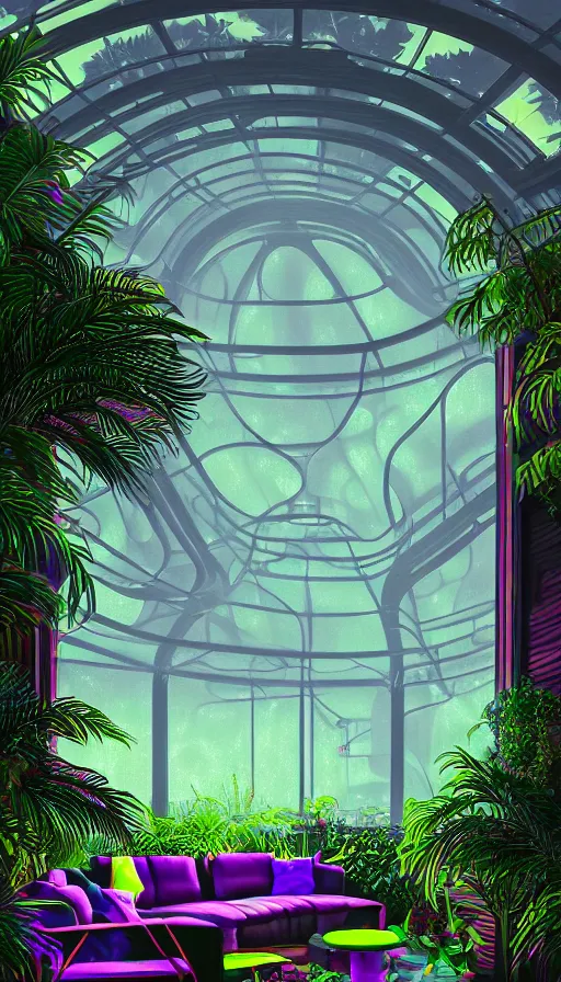 Prompt: a beautiful very detailed render of city sunroom by georgia o'keeffe, galactic alien synthwave rainforest neon noir thermal imaging myst uv light dramatic lighting flowers, archdaily, wallpaper, highly detailed, trending on artstation.