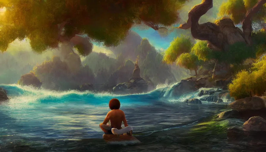 Image similar to Bob Ross in Paradise, hyperdetailed, artstation, cgsociety, 8k