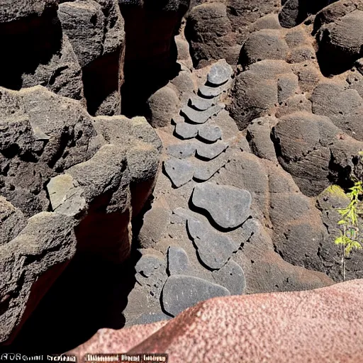 Prompt: The stairway is cut into the rocky sides of the chasm, descending to the bottom. The handholds of the stairway are smooth, and the sandy earth of the pathway is imbued with the scat of a variety of animals. You spot a web-toed humanoid footprint, descending into the cavern.