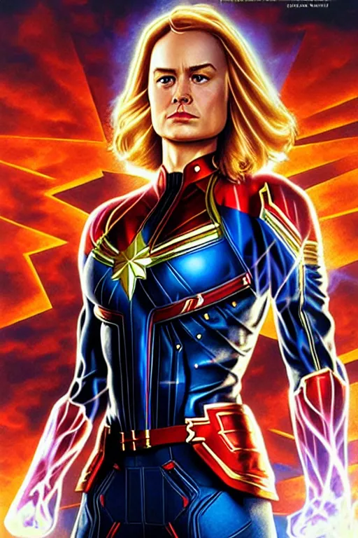 Prompt: captain marvel. art by tomasz alen kopera and glenn fabry and alex ross.