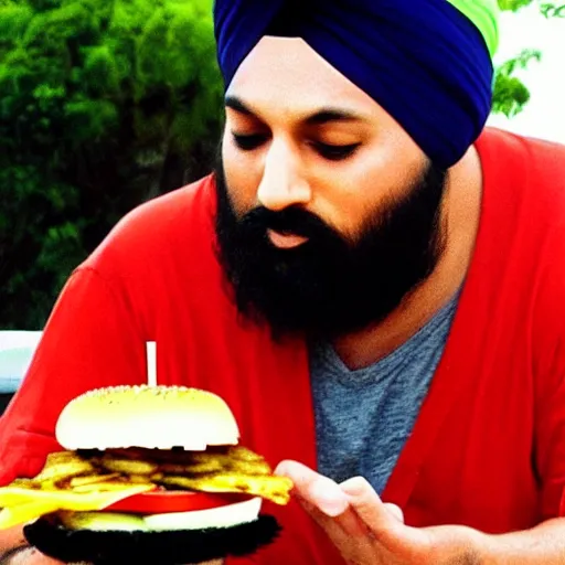 Image similar to sikh eating burger, still from dragonballz