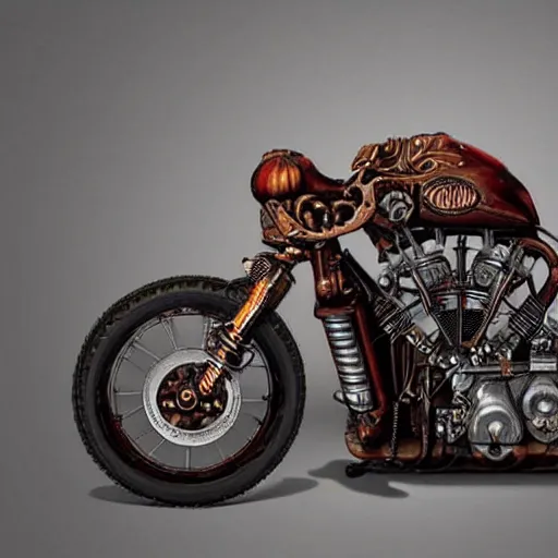 Image similar to a steampunk harley davidson bike