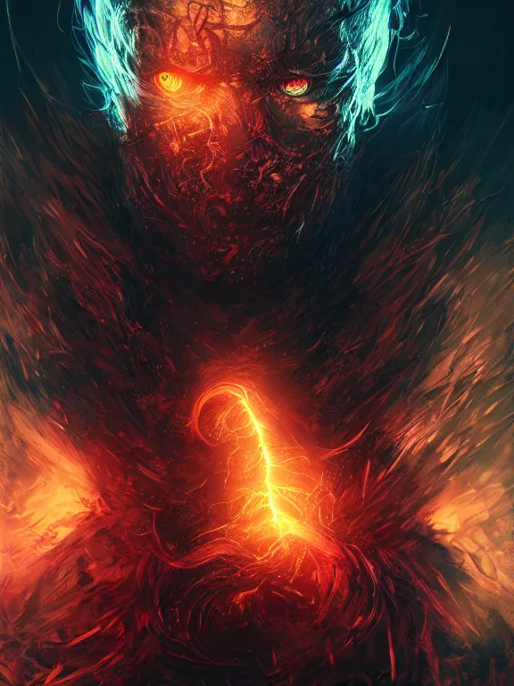 Image similar to fine portrait of dark soul artwork by yoshitaka amano and dan mumford, 4 k, hyper detailed, uhd, volumetric lightning, octane render, trending on artstation