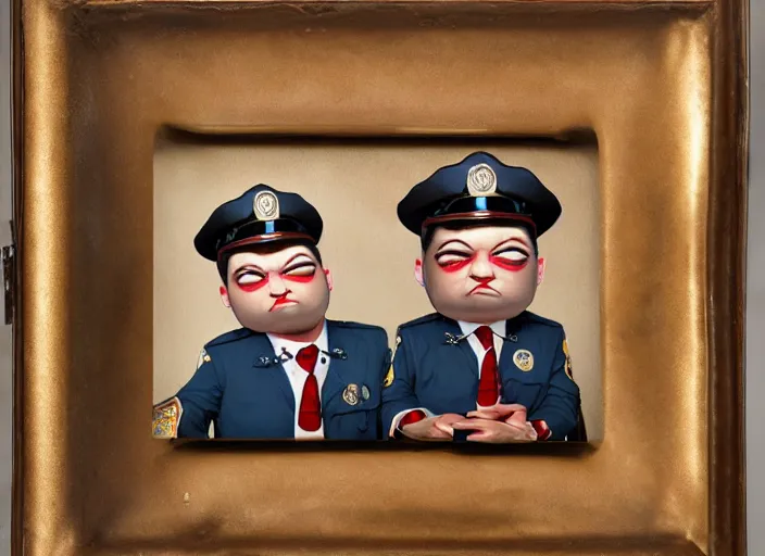 Prompt: a donut head police officer, lowbrow, matte painting, 3 - d highly detailed, in the style of mark ryden,