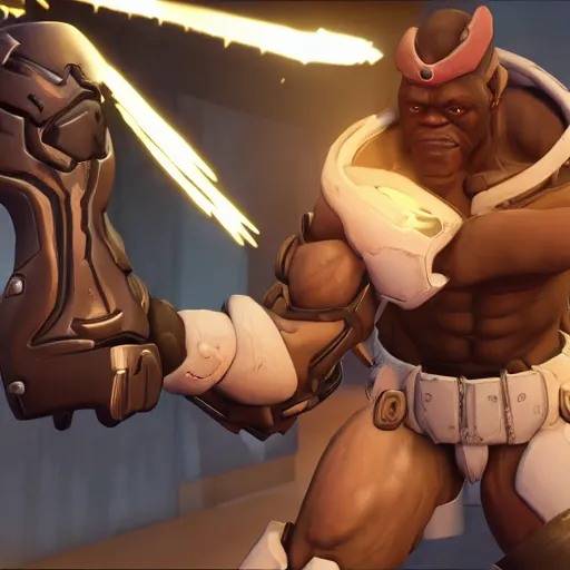 Image similar to samuel l jackson as doomfist from overwatch, screenshot, detailed