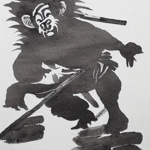 Prompt: a Chinese ink painting, taoism wukong , HD,