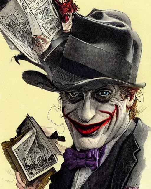 Image similar to portrait of saul goodman as the joker, illustration, art by neil gaiman and peter elson, bernie wrightson