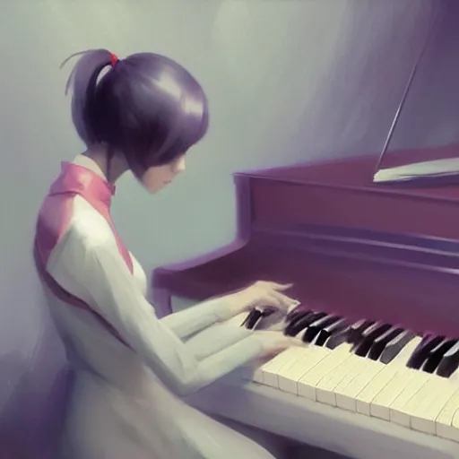 Image similar to anime girl Playing the Piano instrument , digital Art, Greg rutkowski, Trending cinematographic artstation