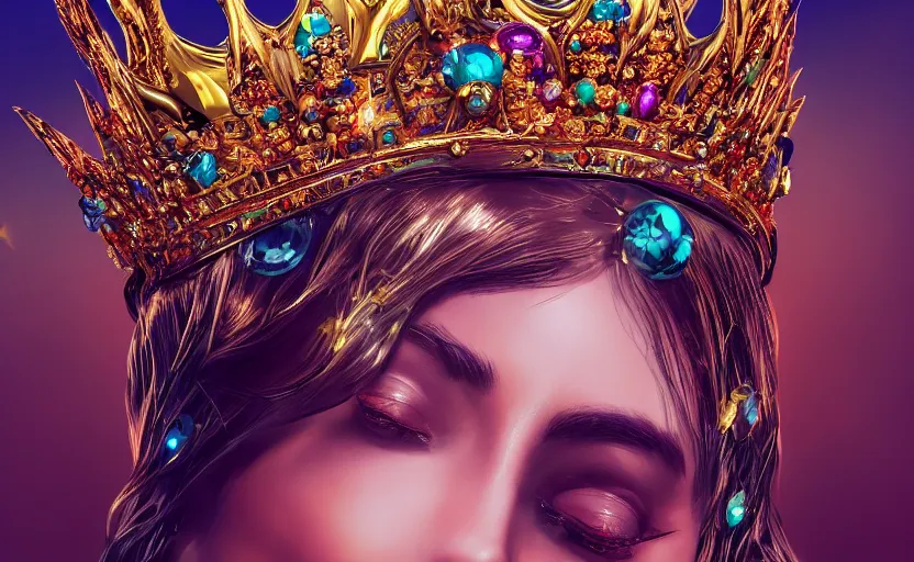 Image similar to Golden crown adorned with multicolored gems, hyperdetailed, artstation, cgsociety, golden hour 8k