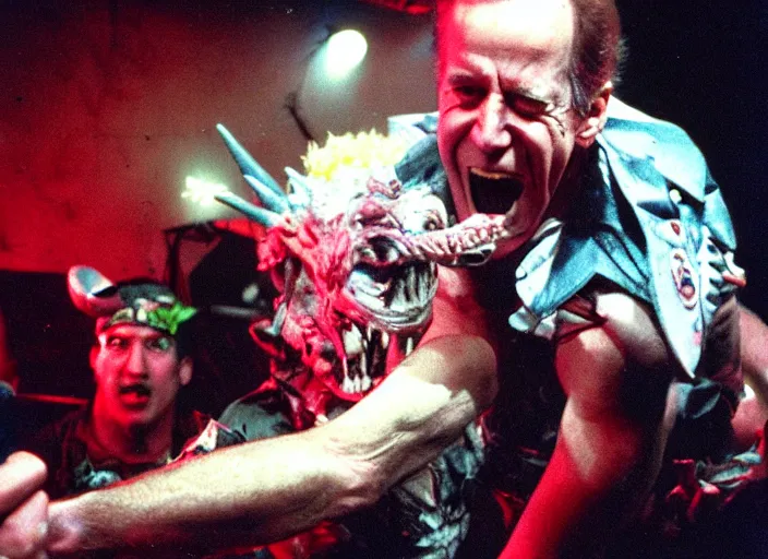 Image similar to publicity photo still of joe biden in gwar live on stage 1 9 9 8, 8 k, live concert lighting, mid shot