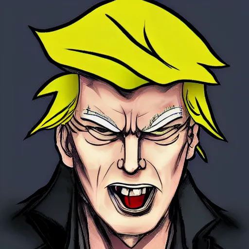 Image similar to Fusion of Donald Trump and Dante from the game Devil May Cry in the style of Araki Hirohiko, concept art