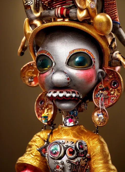 Image similar to highly detailed closeup, portrait of a tin toy voodoo priestess, unreal engine, nicoletta ceccoli, mark ryden, earl norem, lostfish, global illumination, detailed and intricate environment