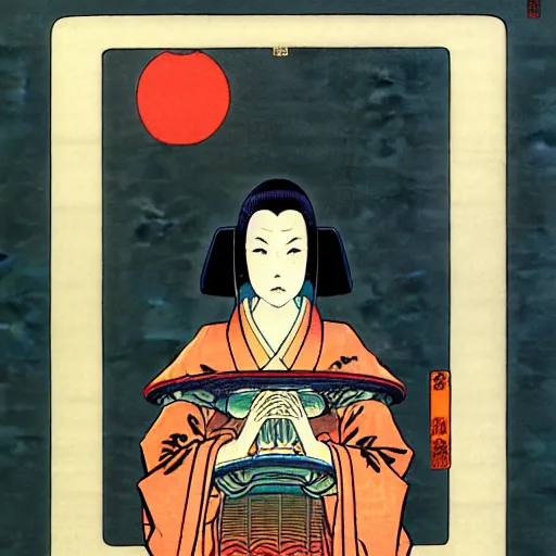 Image similar to a stunning portrait of a sci fi female oracle of flames by moebius hd wallpaper ukiyo - e oil on canvas matte illustration poster character art