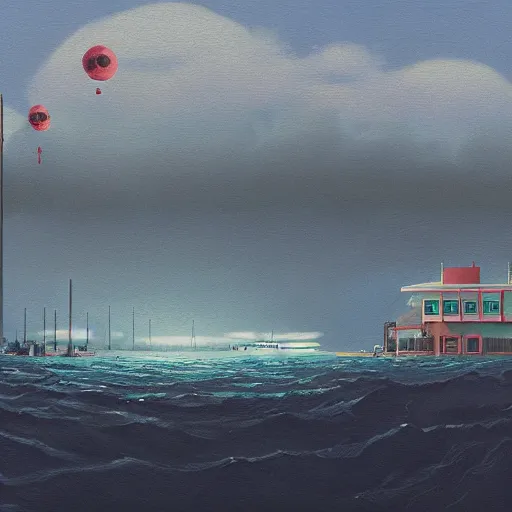 Image similar to yachting club by simon stalenhag