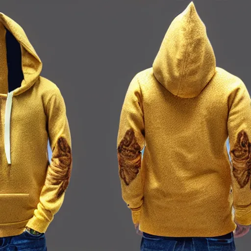 Prompt: a hoodie made entirely out of bananas, realistic photo