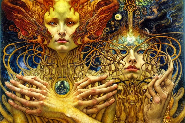 Image similar to Divine Chaos Engine by Karol Bak, Jean Delville, William Blake, Gustav Klimt, and Vincent Van Gogh, symbolist, visionary