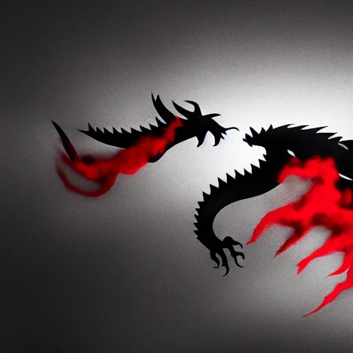 Prompt: black and white dragon, black and red smoke background, minimalist, 8k, award winning, trending on artstation