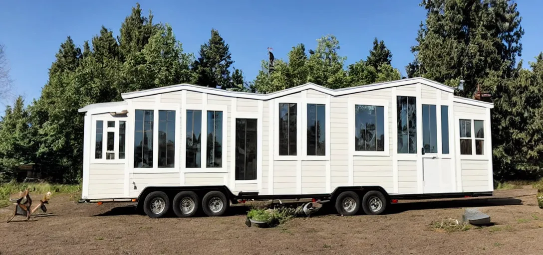 Image similar to mughal - style white ivory tiny home on trailer with minarets in portland, oregon