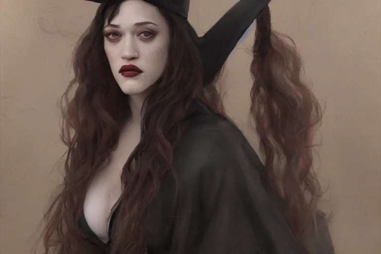 Prompt: A portrait of Kat Dennings as a Witch at a Beach by Ruan Jia and Mandy Jurgens and Artgerm and william-adolphe bouguerea, highly detailed, trending on artstation, award winning, H 768
