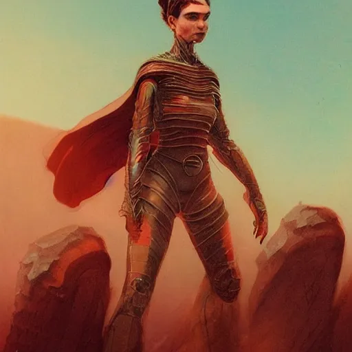 Image similar to Grimes in Dune, 1984, as Shadout Mapes illustrated by Greg Rutkowski, trending on artstation, artstationHQ, artstationHD, 4k, 8k