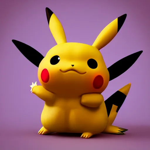 Image similar to nymph render of a very cute 3d pikachu pokemon, adorable eyes, cute smile, full round face, golden hour, serene room setting, medium shot, mid-shot, highly detailed, trending on Artstation, Unreal Engine 4k