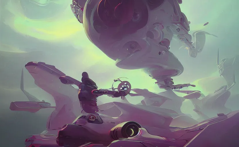 Image similar to scifi futurism by peter mohrbacher, purple tones