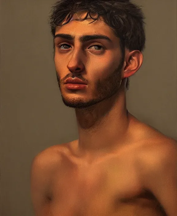 Image similar to heroic portrait of a young italian man. art by denys tsiperko and bogdan rezunenko, hyperrealism