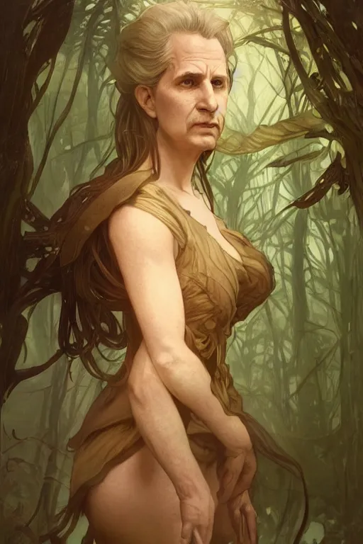 Image similar to portrait of rene auberjonois, forest, godlike, full body, fantasy, intricate, elegant, highly detailed, digital painting, artstation, concept art, sharp focus, illustration, art by artgerm and greg rutkowski and alphonse mucha