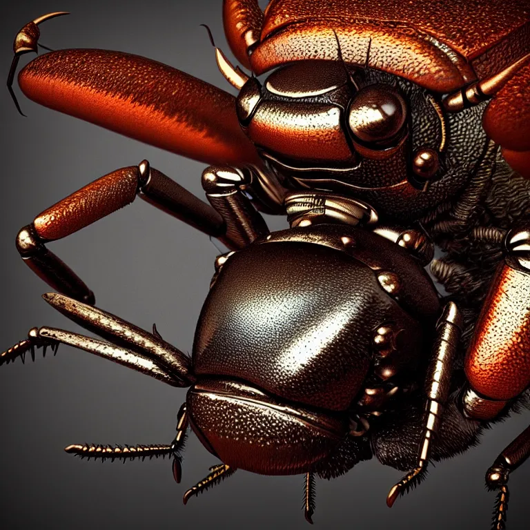 Prompt: steampunk stag beetle, 3 d model, unreal engine realistic render, 8 k, micro detail, intricate, elegant, highly detailed, centered, digital painting, smooth, sharp focus, illustration, artgerm, by wlop