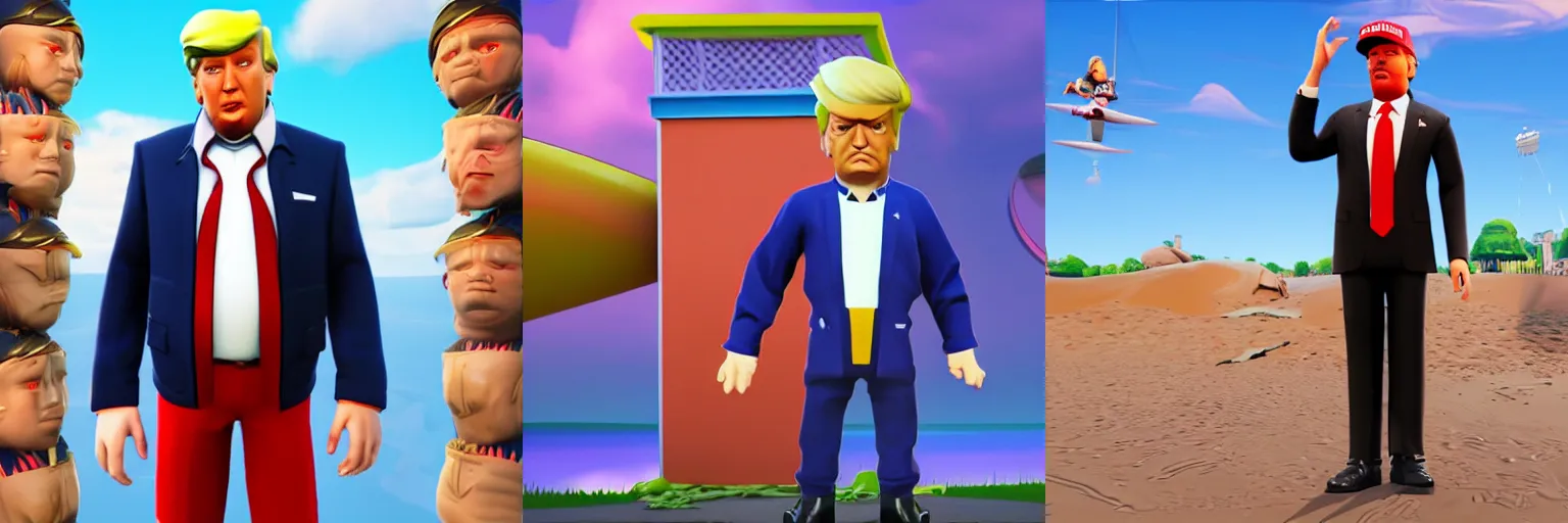 Prompt: - I full body image of Donald trump fortnite skin