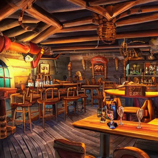 Image similar to secret of monkey island background, pirate pub interior, photograph