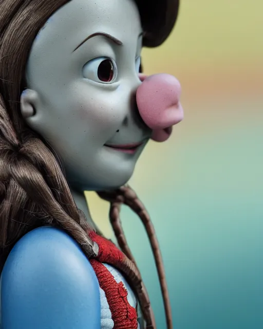 Image similar to closeup face profile portrait of a tin toy greta thunberg as max fleischer character eating cakes, bikini, depth of field, zeiss lens, fashion photoshoot by nicoletta ceccoli, mark ryden, lostfish, breathtaking, detailed and intricate environment, 8 k resolution, extremely detailed, beautiful, establishing shot, artistic, hyperrealistic, octane render