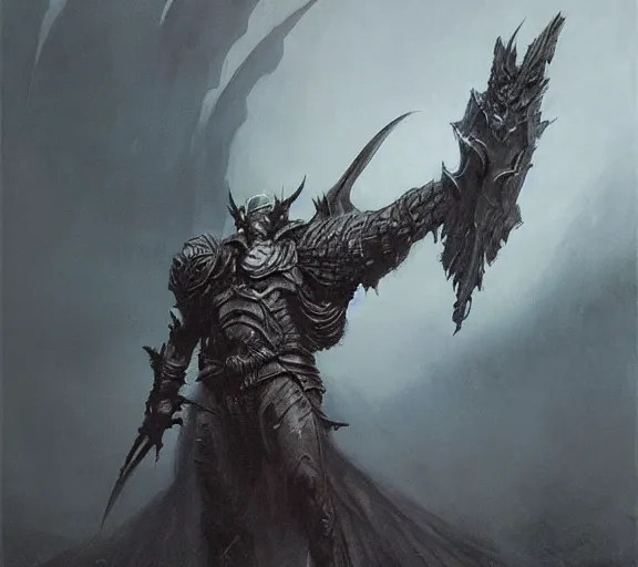 Image similar to corvus glaive concept, beksinski, age of sigma art, frank franzetta, ruan jia, dark soul armor concept, trending on artstation, wayne barlowe, adrian smith fantasy art, elden ring art, the hobbit art, lord of the ring art, infinity blade armor