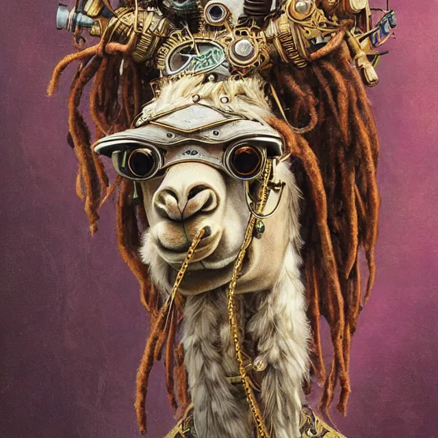 Prompt: llama with dreadlocks, steampunk, by mandy jurgens, ernst haeckel, james jean